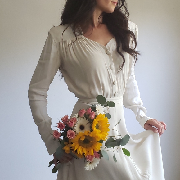 1940s Vintage Bridal Wedding Gown Dress Veil Belt - Picture 6 of 14